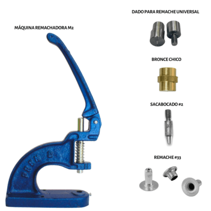 Máquina remachadora, dado para remache y remaches del 33