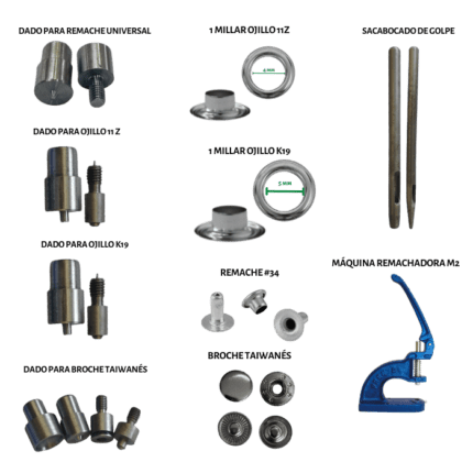 Dado para remache, dado para ojillo, ojillo pequeño, remaches, ojilladora manual