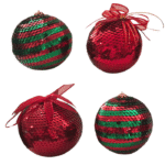 Esferas Navideñas Lentejuela Rojo y Verde Paquete de 4